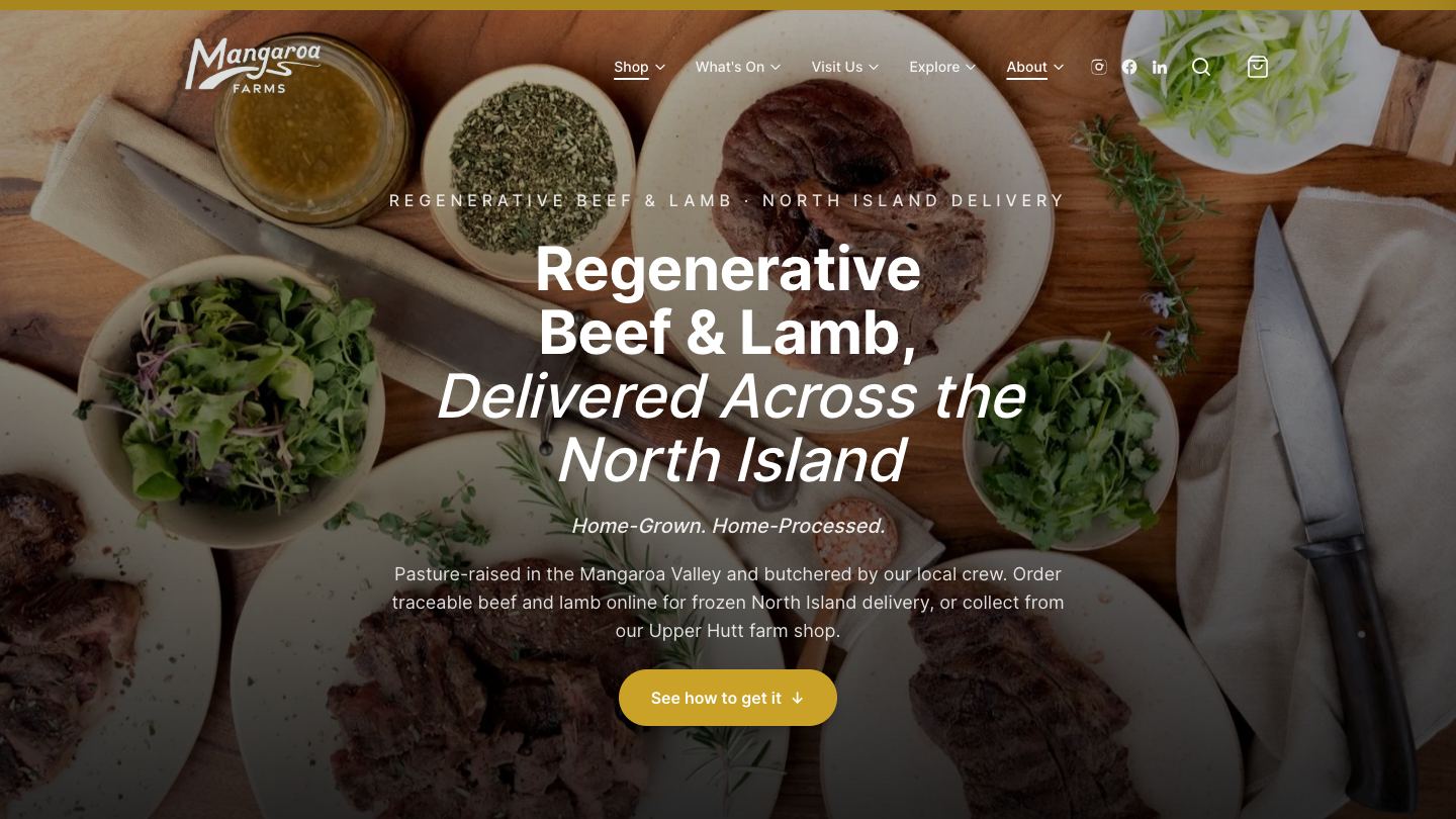 meat.mangaroa.org — regenerative beef & lamb, delivered across the North Island